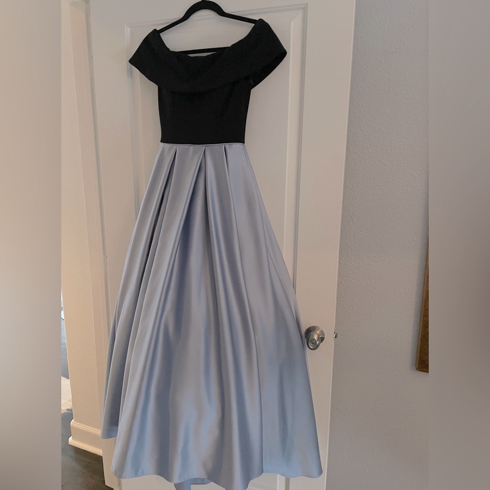Gorgeous Formal Gown, off the shoulder, crinoline skirt. Black and silver.